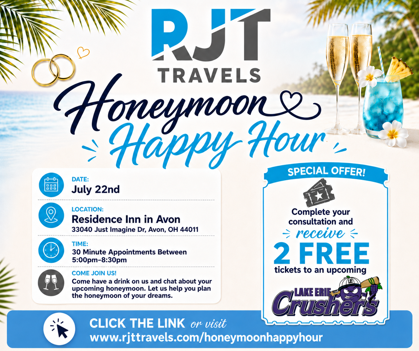 RJT Travels Honeymoon Happy Hour Flyer